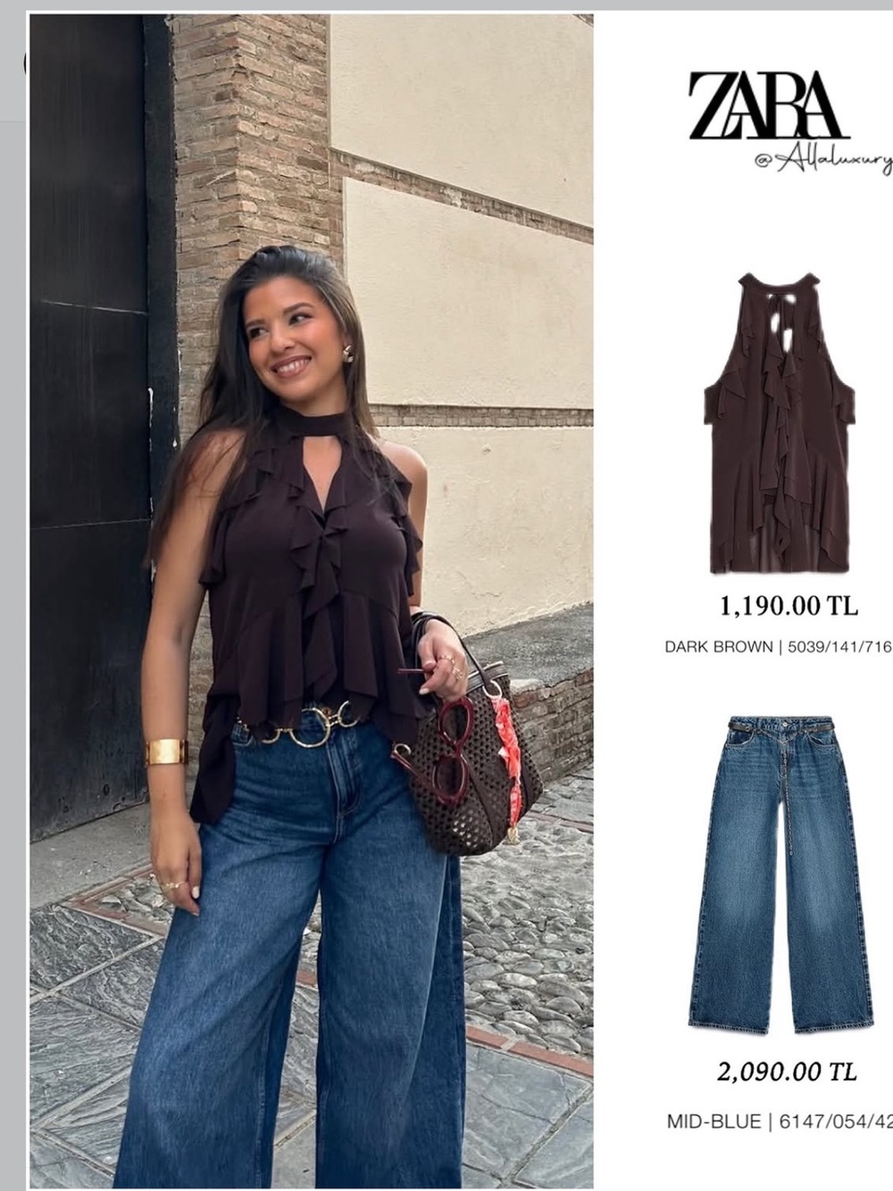 Zara Dark Brown Ruffled Halter Neck Blouse
